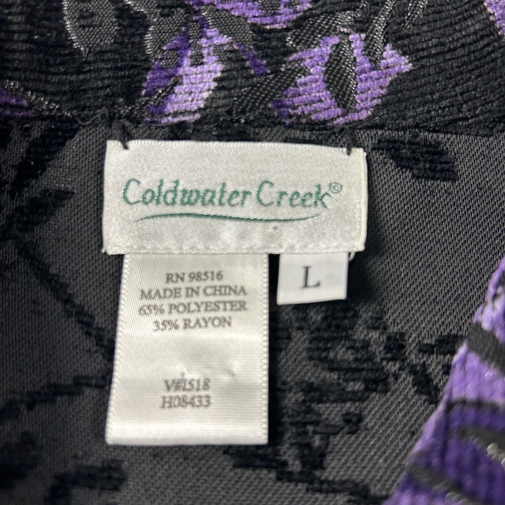 Coldwater Creek Womens L Purple Black Floral Chenille Jacquard Jacket Art H08433 - Picture 2 of 9